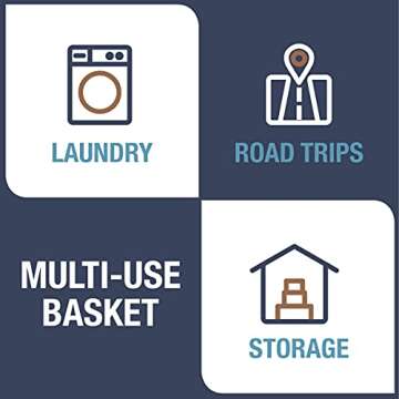 CleverMade Collapsible Fabric Laundry Basket - Durable Pop Up Storage Organizer with Handles - Space-SAVING XL Clothes Hamper with Sturdy Frame, Navy/Grey