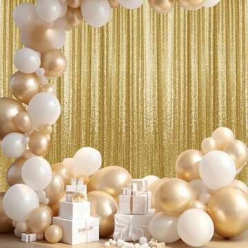 2×8FT-2PCS Gold Sequin Backdrop Curtains Panels, Photography Backdrop Glitter Curtains Fabric Backg...
