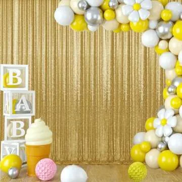 2×8FT-2PCS Gold Sequin Backdrop Curtains Panels, Photography Backdrop Glitter Curtains Fabric Background for Christmas Wedding Party Decor