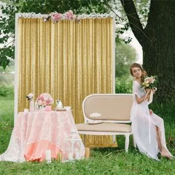 2×8FT-2PCS Gold Sequin Backdrop Curtains Panels, Photography Backdrop Glitter Curtains Fabric Background for Christmas Wedding Party Decor