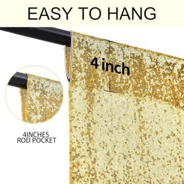 2×8FT-2PCS Gold Sequin Backdrop Curtains Panels, Photography Backdrop Glitter Curtains Fabric Background for Christmas Wedding Party Decor