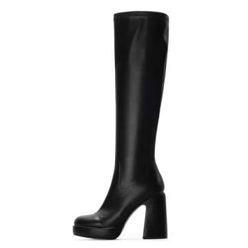 Modatope Platform Boots for Women - Stylish Knee High Chunky Heel