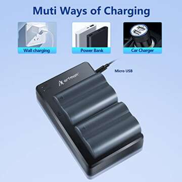 Artman BP-511 BP-511a Battery 2-Pack 2200mAh and Dual USB Charger Set Compatible with Canon EOS 5D 50D 40D 30D 20Da 20D 10D 300D Digital Rebel D30 D60 PowerShot G6 G5 G3 G2 G1 Pro 1 Pro 90 Camera