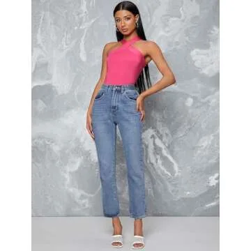 Floerns Hot Pink Criss Cross Halter Top for Women