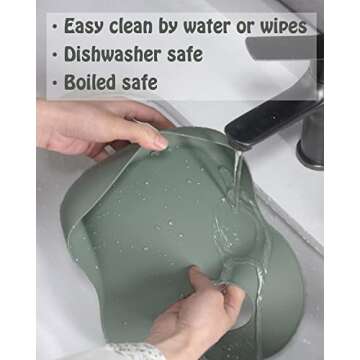 Ginbear Silicone Bibs for Babies, Waterproof Baby Feeding Bibs with Food Catcher Pocket, Adjustable Silicon Bibs for Toddlers (Dark Sage/Almond)