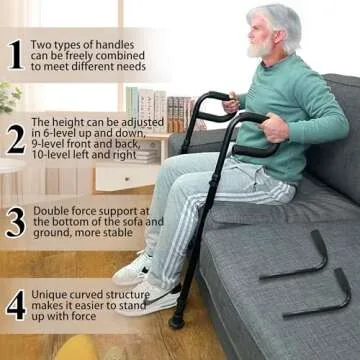 Retaodlth Versatile Stand Assist Aid for Elderly, Adjustable Couch Stand Assist for Enhanced Mobility with Extra Pair of Handles Couch Assist Rails for Elderly Seniors, Patients and Disabled