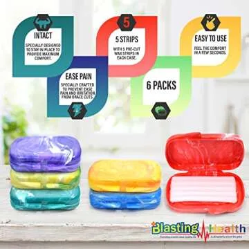 Orthodontic Dental Wax for Braces – Premium Braces Wax in Designer Marble Cases, Tooth Wax for Braces, Clear & Unscented, 6-Pack Assorted Colors