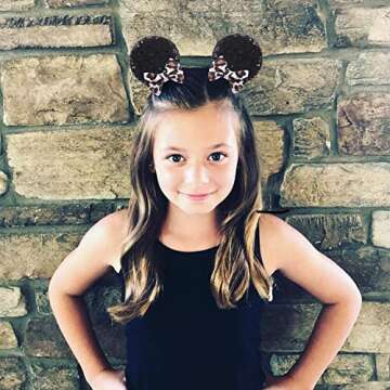 JIAHANG Cheetah Bow Mouse Ear Clips for Theme Birthday Party, Baby Girls' Leopard Print Hair Barrett...