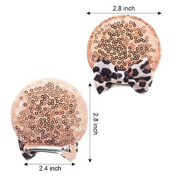 JIAHANG Cheetah Bow Mouse Ear Clips for Theme Birthday Party, Baby Girls' Leopard Print Hair Barrettes Hair Accessories for Toddler School Girls
