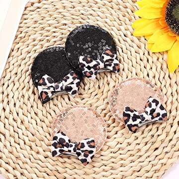 JIAHANG Cheetah Bow Mouse Ear Clips for Theme Birthday Party, Baby Girls' Leopard Print Hair Barrettes Hair Accessories for Toddler School Girls