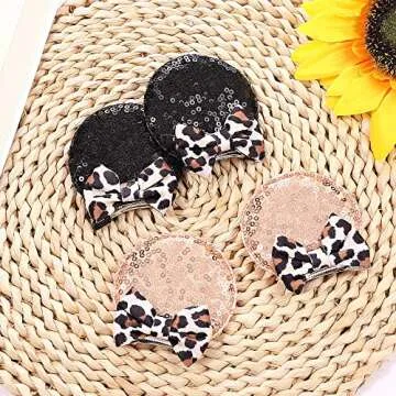 JIAHANG Cheetah Bow Mouse Ear Clips for Theme Birthday Party, Baby Girls' Leopard Print Hair Barrettes Hair Accessories for Toddler School Girls