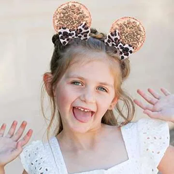 JIAHANG Cheetah Bow Mouse Ear Clips for Theme Birthday Party, Baby Girls' Leopard Print Hair Barrettes Hair Accessories for Toddler School Girls