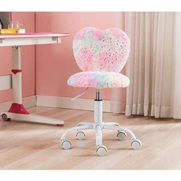 chairus Kids Desk Chair Faux Fur Study Chair for Teenage Girls, Adjustable Heart Shaped Kids Vanity ...