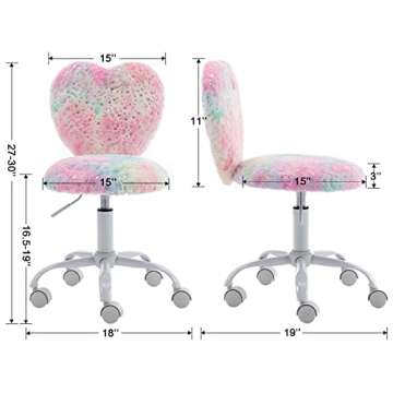 chairus Kids Desk Chair Faux Fur Study Chair for Teenage Girls, Adjustable Heart Shaped Kids Vanity Chair for Bedroom Reading Living Room, Small Cute Student Task Chair with White Foot, Colorful