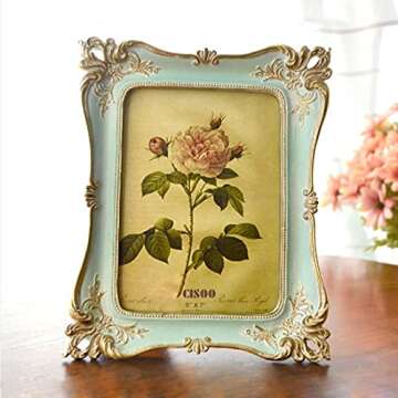 CISOO 5x7 Vintage Picture Frame Antique Ornate Blue Photo Frame, for Table Top and Wall Display, Dec...