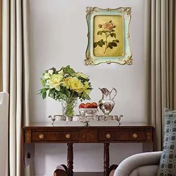 CISOO 5x7 Vintage Picture Frame Antique Ornate Blue Photo Frame, for Table Top and Wall Display, Decorative Floral Design Retro Home Decor, Photo Gallery Art