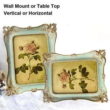 CISOO 5x7 Vintage Picture Frame Antique Ornate Blue Photo Frame, for Table Top and Wall Display, Decorative Floral Design Retro Home Decor, Photo Gallery Art