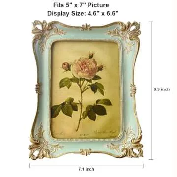 CISOO 5x7 Vintage Picture Frame Antique Ornate Blue Photo Frame, for Table Top and Wall Display, Decorative Floral Design Retro Home Decor, Photo Gallery Art