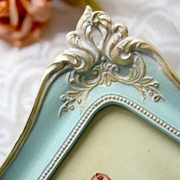 CISOO 5x7 Vintage Picture Frame Antique Ornate Blue Photo Frame, for Table Top and Wall Display, Decorative Floral Design Retro Home Decor, Photo Gallery Art
