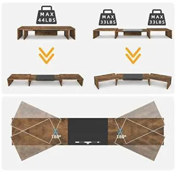 WESTREE Triple Dual Monitor Stand Riser, Extra Long Monitor Stand for 1~2~3 Monitors, Monitor Stand with Length and Angle Adjustable, 3 Shelf Desktop Storage Riser for Monitor Computer Screen Laptop