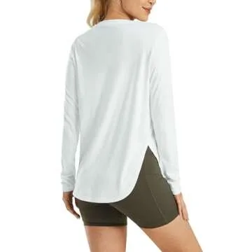 G4Free Women's UPF 50+ Sun Protection Long Sleeve Workout UV Shirts for Outdoor Gym Quick Dry Hiking Tops(White,M)