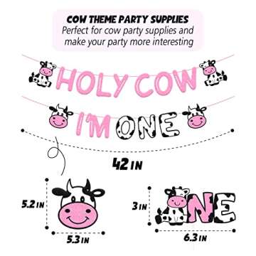 Holy Cow I’m One Birthday Decoration - Cow Theme 1st Birthday Banner Cow One Cake Topper, Kids Boy Girl’s Happy First Birthday Party Supplies Glitter Pink Decor