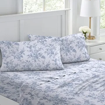 Laura Ashley - Full Sheet Set, Cotton Flannel Bedding, Brushed for Extra Softness & Comfort (Vanessa...