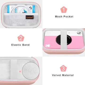 Canboc Carrying Case for Kodak Printomatic Digital Instant Print Camera, Mesh Bag fit Photo Paper, Cable, Rose Gold