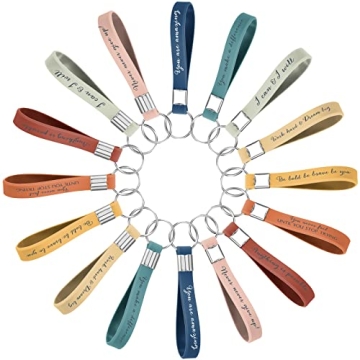 Fumete 24 Pcs Inspirational Keychains Gift for Women Motivational Quote Key Chains Rings Thank You Teacher Gifts (Bright Color)