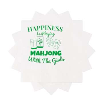 VOWFOO Mah Jongg Mahjong Cocktail Napkins 50Pcs Happiness Is Playing Mahjong With The Girls Napkins ...