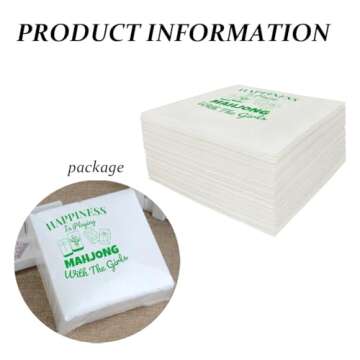 VOWFOO Mah Jongg Mahjong Cocktail Napkins 50Pcs Happiness Is Playing Mahjong With The Girls Napkins For Casual Gatherings Game Nights Bridal Showers Birthday Party 5 x 5 2-ply (Mahjong With Girls)