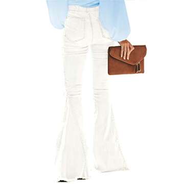 Sidefeel Women's Stylish High Waisted Destroyed Bell Bottom Flared Jeans