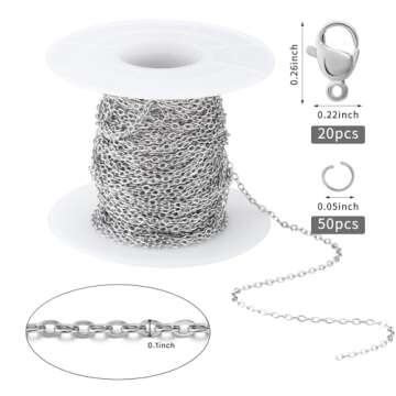 Topacket 33Feet Stainless Steel Necklace Chains Cable Link Chains for Jewelry Making DIY Craft Kit w...