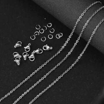 Topacket 33Feet Stainless Steel Necklace Chains Cable Link Chains for Jewelry Making DIY Craft Kit with Lobster Clasps Jump Rings