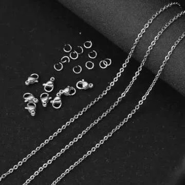 Topacket 33Feet Stainless Steel Necklace Chains Cable Link Chains for Jewelry Making DIY Craft Kit with Lobster Clasps Jump Rings