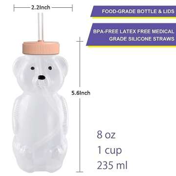 Honey Bear Straw Cups for Babies 3 pack, 8oz honeybear straw cup with improved safety lid design, Straw learning therapy cup. Leak-Proof & Food-Grade & BPA Free (PURPLE)