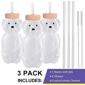 Honey Bear Straw Cups for Babies 3 pack, 8oz honeybear straw cup with improved safety lid design, Straw learning therapy cup. Leak-Proof & Food-Grade & BPA Free (PURPLE)