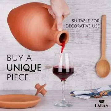 Hakan Anadolu Natural Clay Water Pitcher Set | Unglazed Terracotta Water Carafe & Plate | Traditional Mud Jug | Pottery Jar Cooler for Summer, Water, Beverage | Large | 3.3 qts