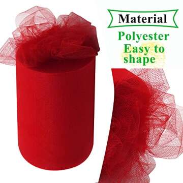 Red Tulle Fabric Rolls 6 Inch by 100 Yards (300 feet) Fabric Spool Tulle Ribbon for Christmas Gift Wrapping DIY Tutu Bow Baby Shower Birthday Party Wedding Decorations Craft Supplies