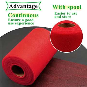 Red Tulle Fabric Rolls 6 Inch by 100 Yards (300 feet) Fabric Spool Tulle Ribbon for Christmas Gift Wrapping DIY Tutu Bow Baby Shower Birthday Party Wedding Decorations Craft Supplies