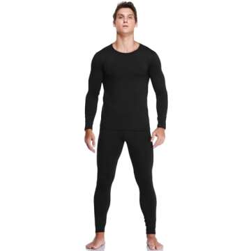 JZCreater Thermal Underwear for Men, Mens Long Johns Thermal Underwear Set, Fleece Lined Base Layer for Cold Weather Black