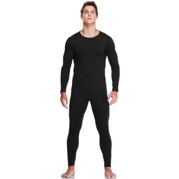 JZCreater Thermal Underwear for Men, Mens Long Johns Thermal Underwear Set, Fleece Lined Base Layer for Cold Weather Black