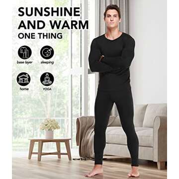JZCreater Thermal Underwear for Men, Mens Long Johns Thermal Underwear Set, Fleece Lined Base Layer for Cold Weather Black