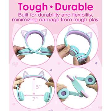 FosPower Kids Headphones with LED Cat Ears for Kids