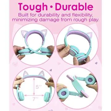 FosPower Kids Headphones with LED Cat Ears for Kids