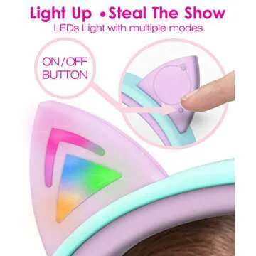 FosPower Kids Headphones with LED Cat Ears for Kids