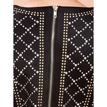 Miss ord Women's Sequin Long Sleeve Bodycon Cocktail Dress Rhinestone Studded Party Mini Club Dress with Zipper Black