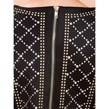 Miss ord Women's Sequin Long Sleeve Bodycon Cocktail Dress Rhinestone Studded Party Mini Club Dress with Zipper Black