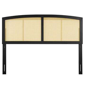 Modway Halcyon Cane Woven Rattan King Headboard in Black