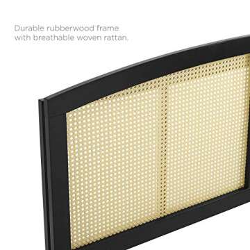Modway Halcyon Cane Woven Rattan King Headboard in Black
